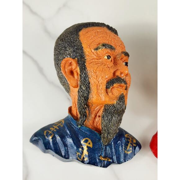 Bust Chinese Asian Oriental Senior Chalkware 5" Wall Decor 80s Wall Hanging x2 - Picture 2 of 14